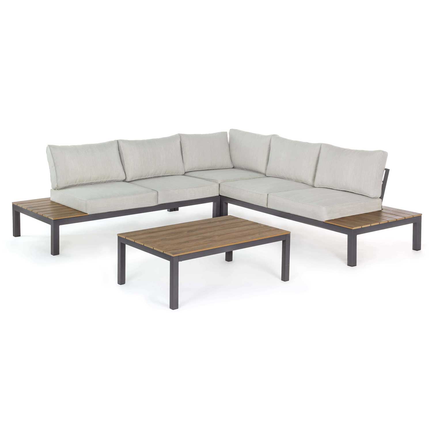 SET SALOTTO DA GIARDINO ANGOLARE CON CUSCINI ANTRACITE ELIAS