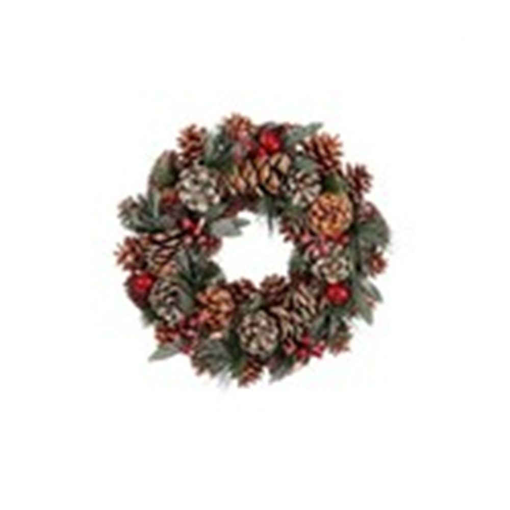 Ghirlanda con Pigne e Bacche H.9 D.34 cm Rosso