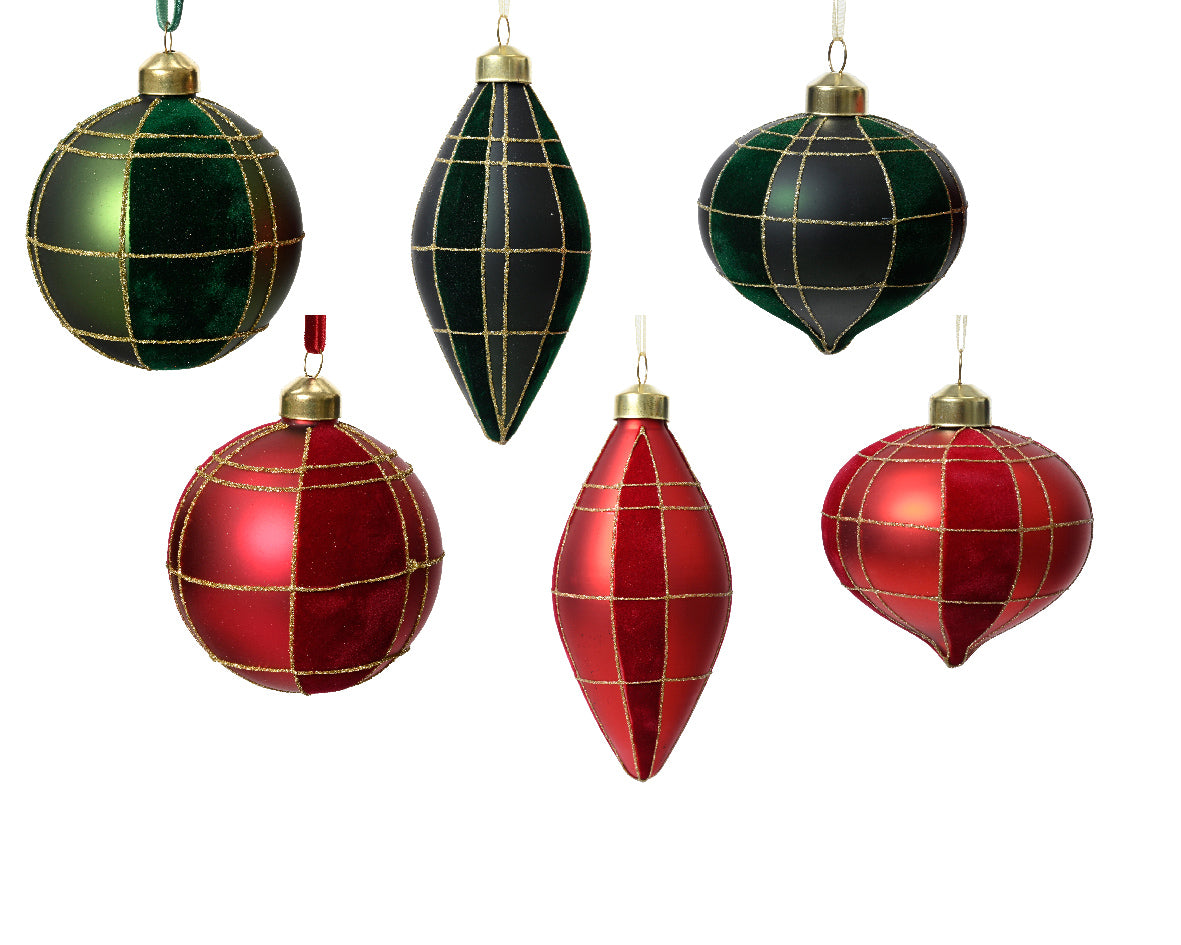 Pallina di natale Opaca con Glitter Rosso/Verde 8cm modello assortito