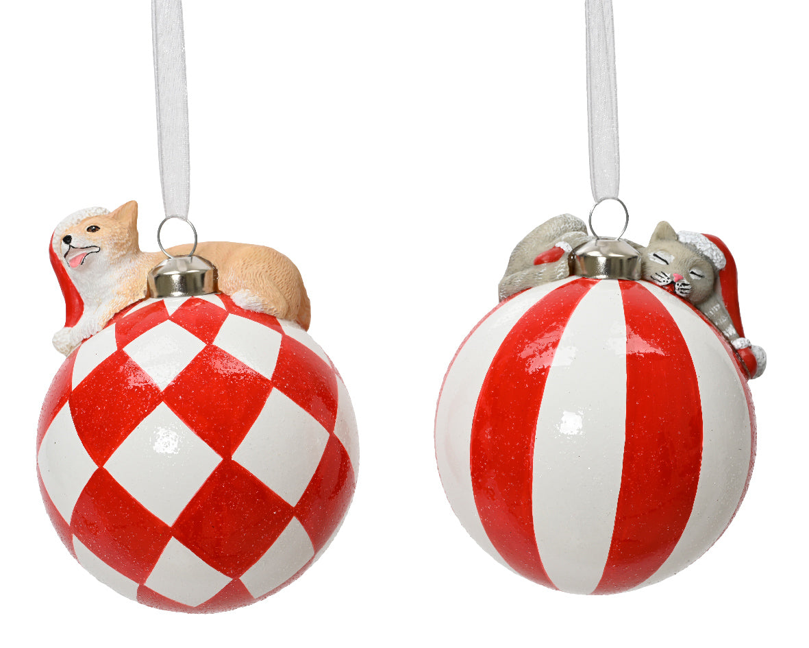 1 PALLINA DI NATALE CON ANIMALI BIANCO/ROSSO MODELLO ASSORTITO