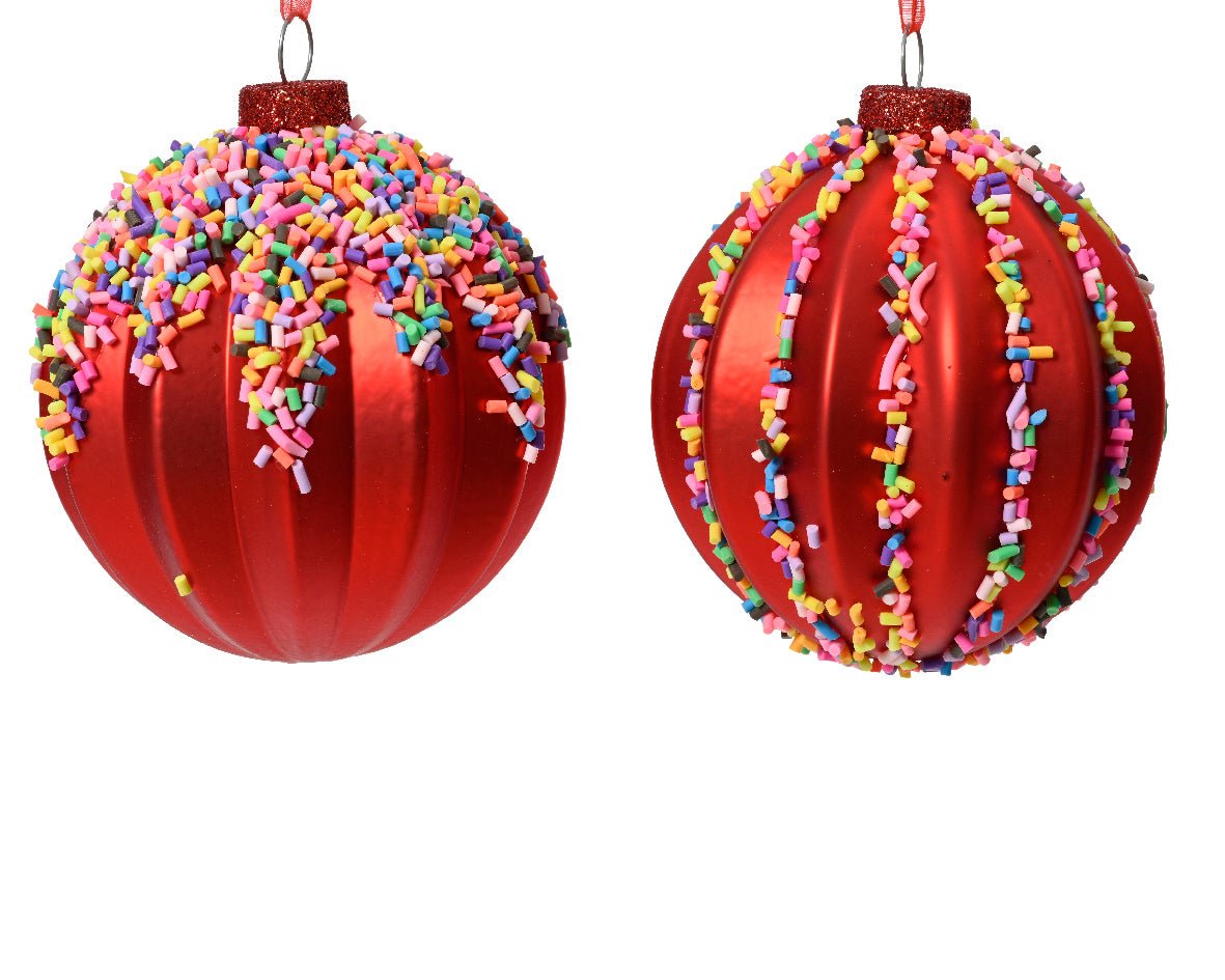 Pallina di natale con Paillettes modello assortito Rosso 8cm