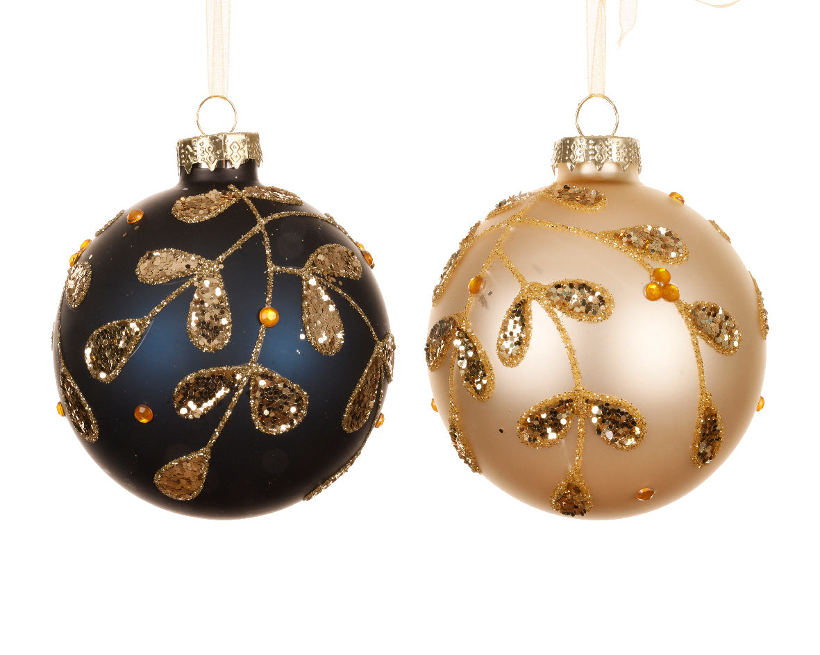 Pallina di natale con Decorazioni Glitter Oro/Nero modello assortito 8cm