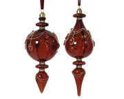 Pendente in vetro con nastro velluto D 8 cm bordeaux Peraga Christmas