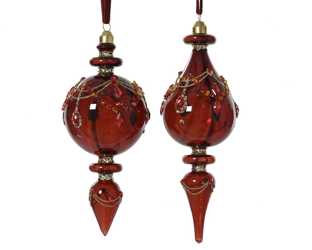 Pendente in vetro con nastro velluto D 8 cm bordeaux Peraga Christmas