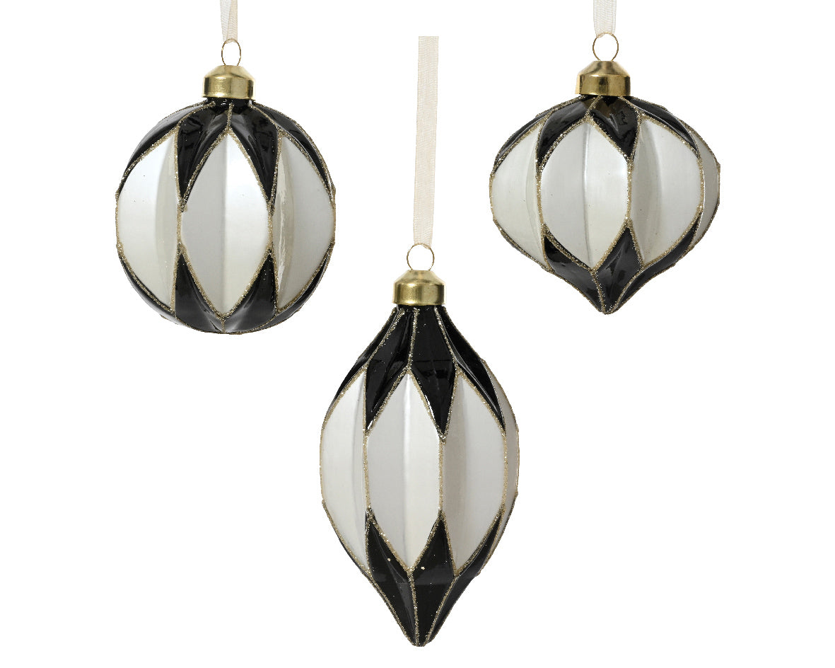 Pallina di natale con Decorazioni Bianche/Nere modello assortito 8cm
