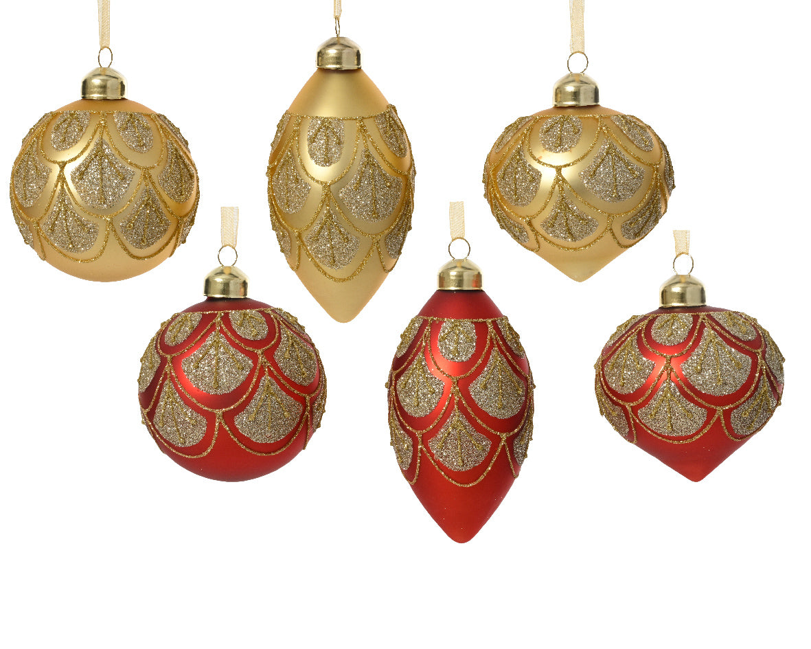 Pallina di natale con Decorazioni Oro/Rosso modello assortito 8cm