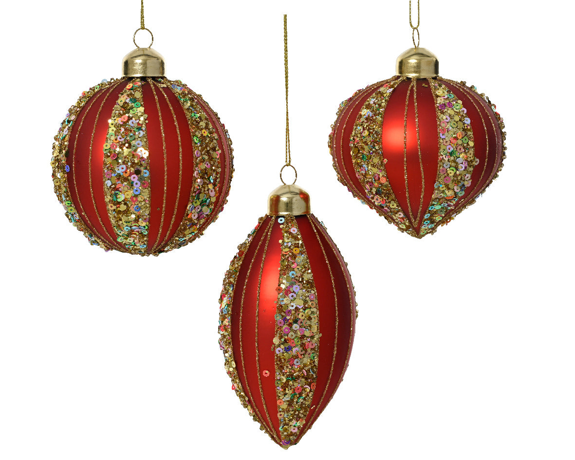 Pallina di natale opaca con Glitter Rosso modello assortito 8cm