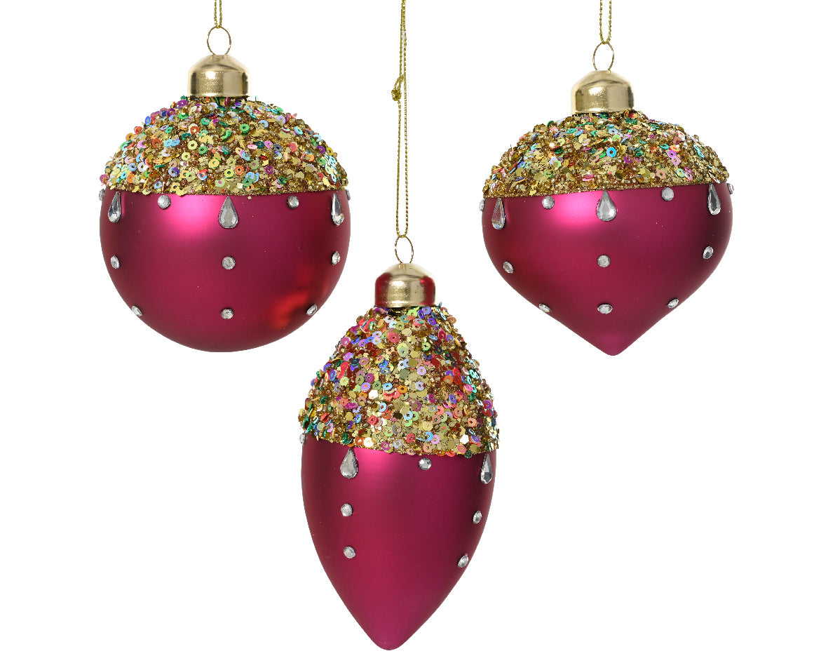 Pallina di natale con Glitter Rosa opaco modello assortito 8cm
