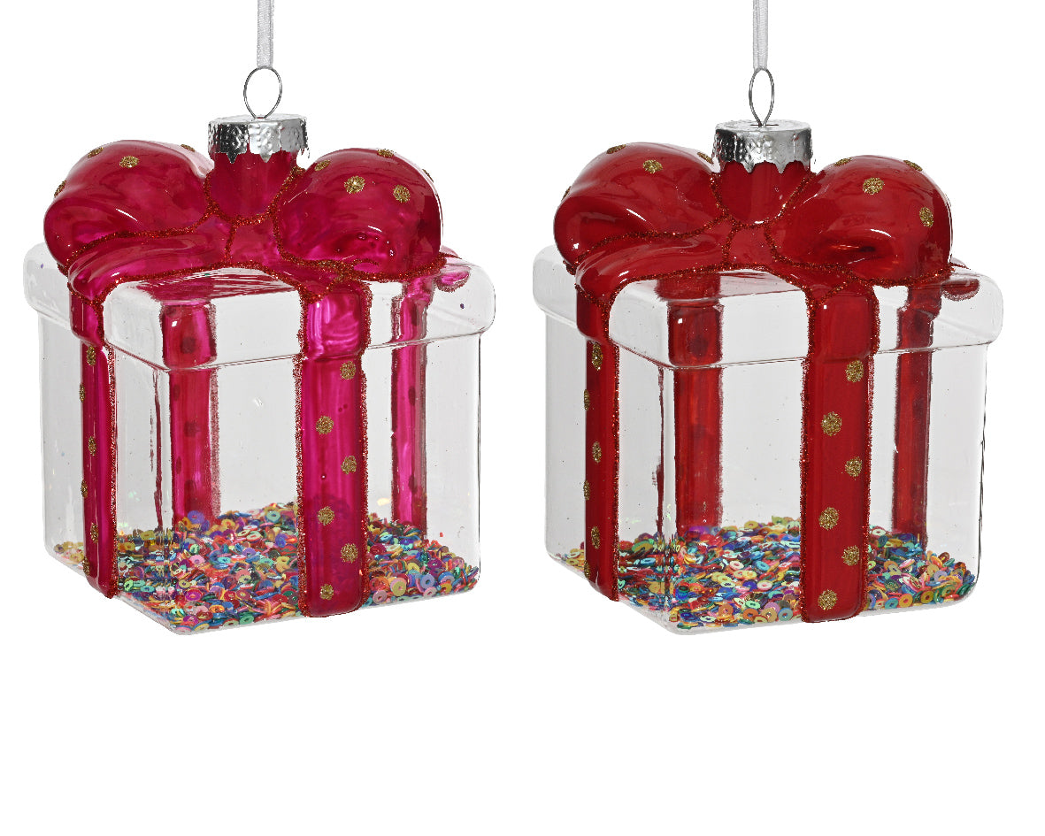 Pacchi Regalo Glitter Rosso decorazione natalizia appendibile modello assortito D7.9cm