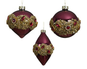pallina di natale in vetro lucida con fascia di perline D 8 cm rosa scuro Peraga Christmas
