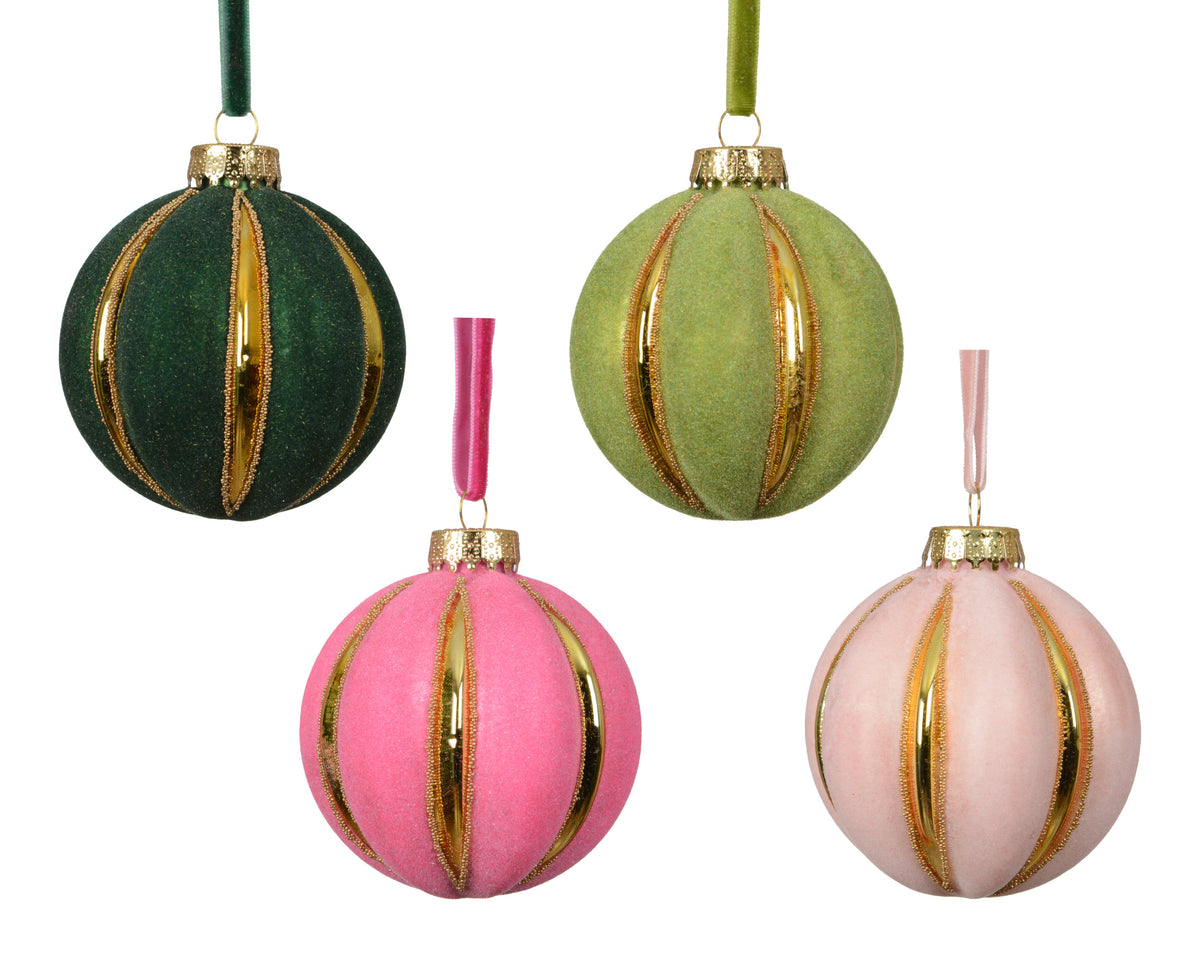 pallina di natale in vetro floccata con righe oro D 8 cm colori modello assortito Peraga Christmas