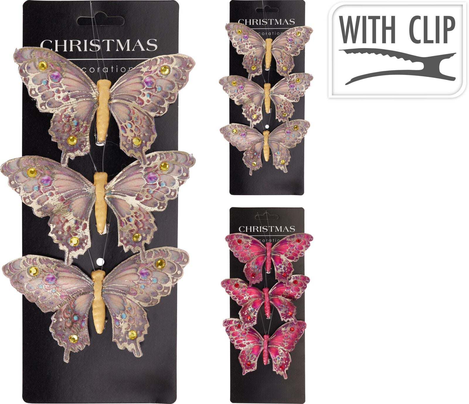 3 Farfalle con Clip 12cm modello assortito Rosa