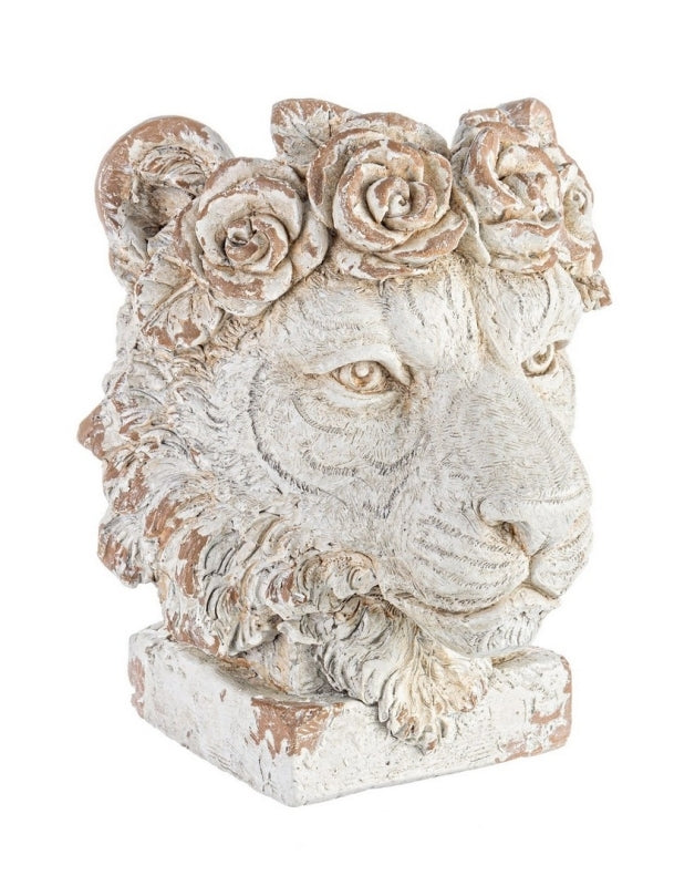 Vaso Testa Leone con Ghirlanda di Rose Magnesia D37X44H Bizzotto