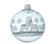 1 PALLINA DI NATALE TRASPARENTE CON DECORAZIONI BIANCHE 8CM