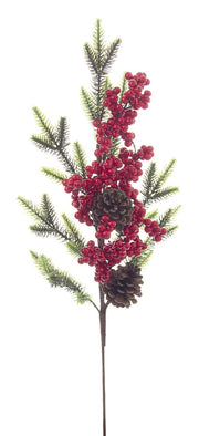 RAMO CON BACCHE ROSSE E PIGNE 63CM