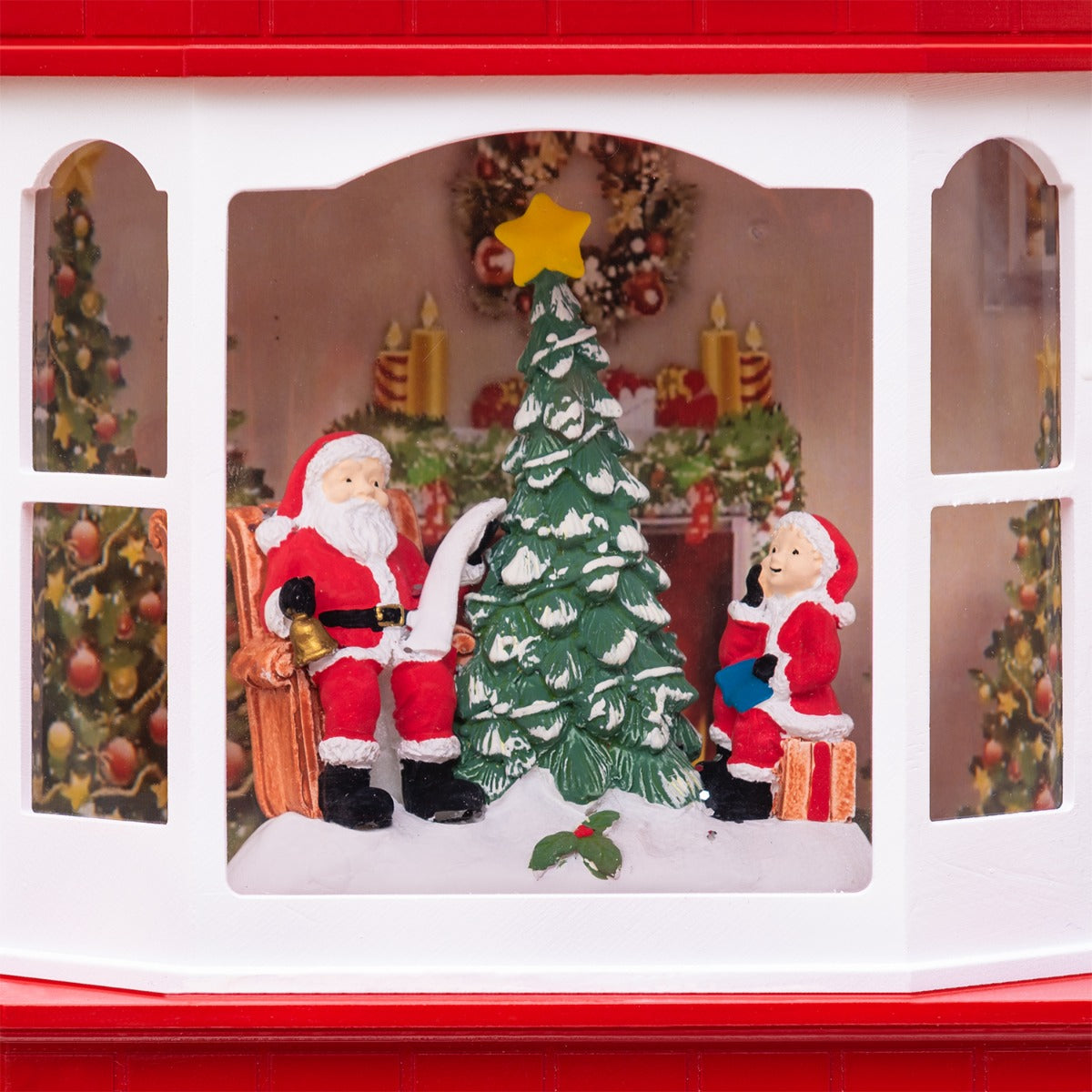 CASETTA ROSSA LUMINOSA H30CM CON BABBI NATALE GLITTER E LED