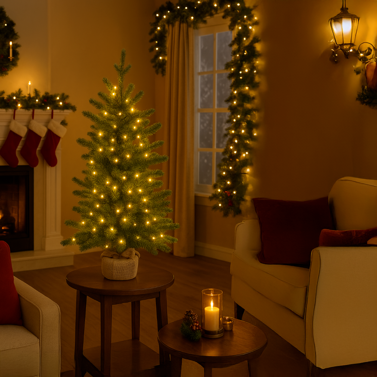 ALBERO ABETE ALPINO 90CM BASE JUTA 180 LED BIANCO CALDO