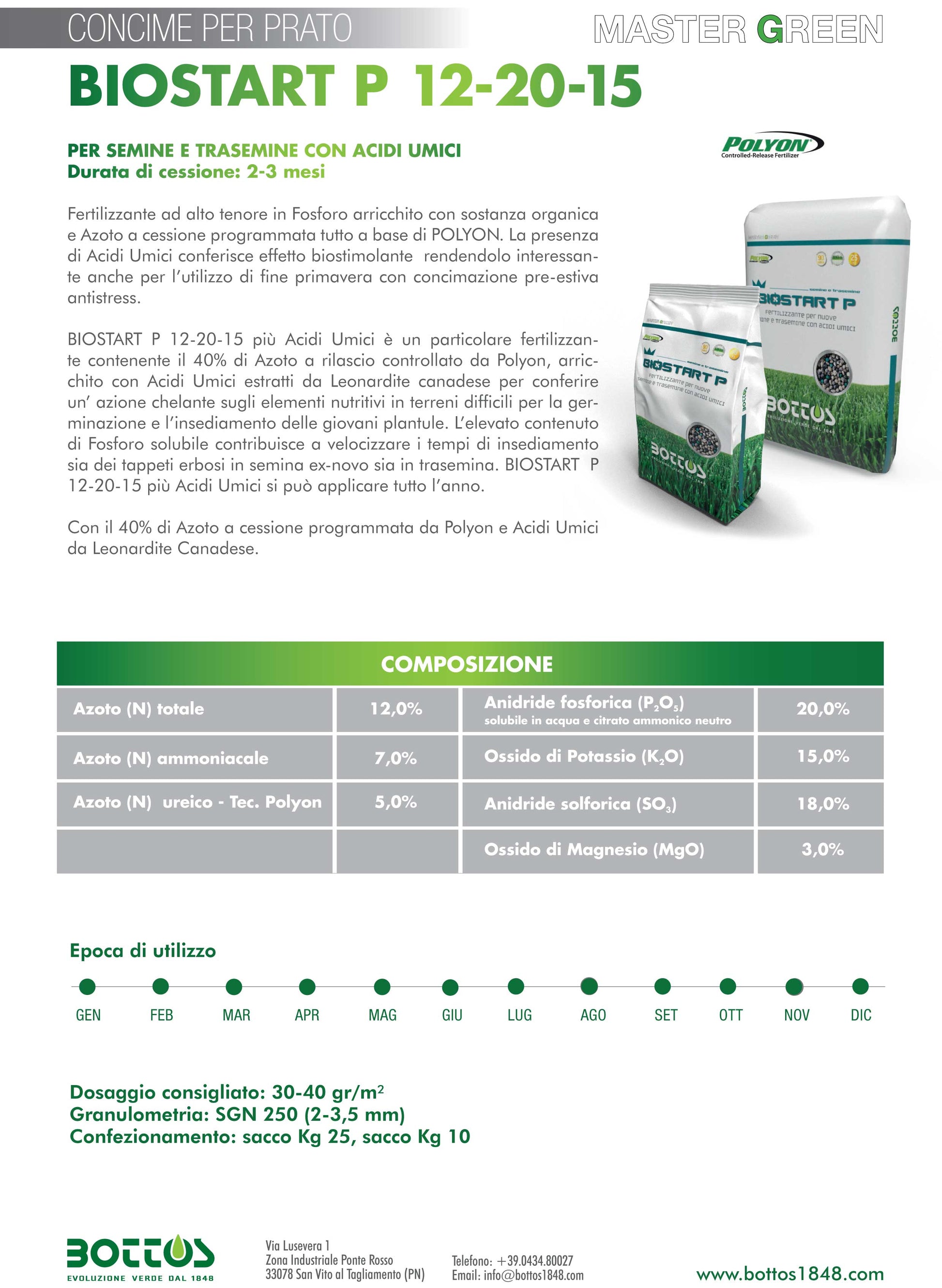 FERTILIZZANTE PER PRATI MASTERGREEN BIOSTART 12-20-15 2KG