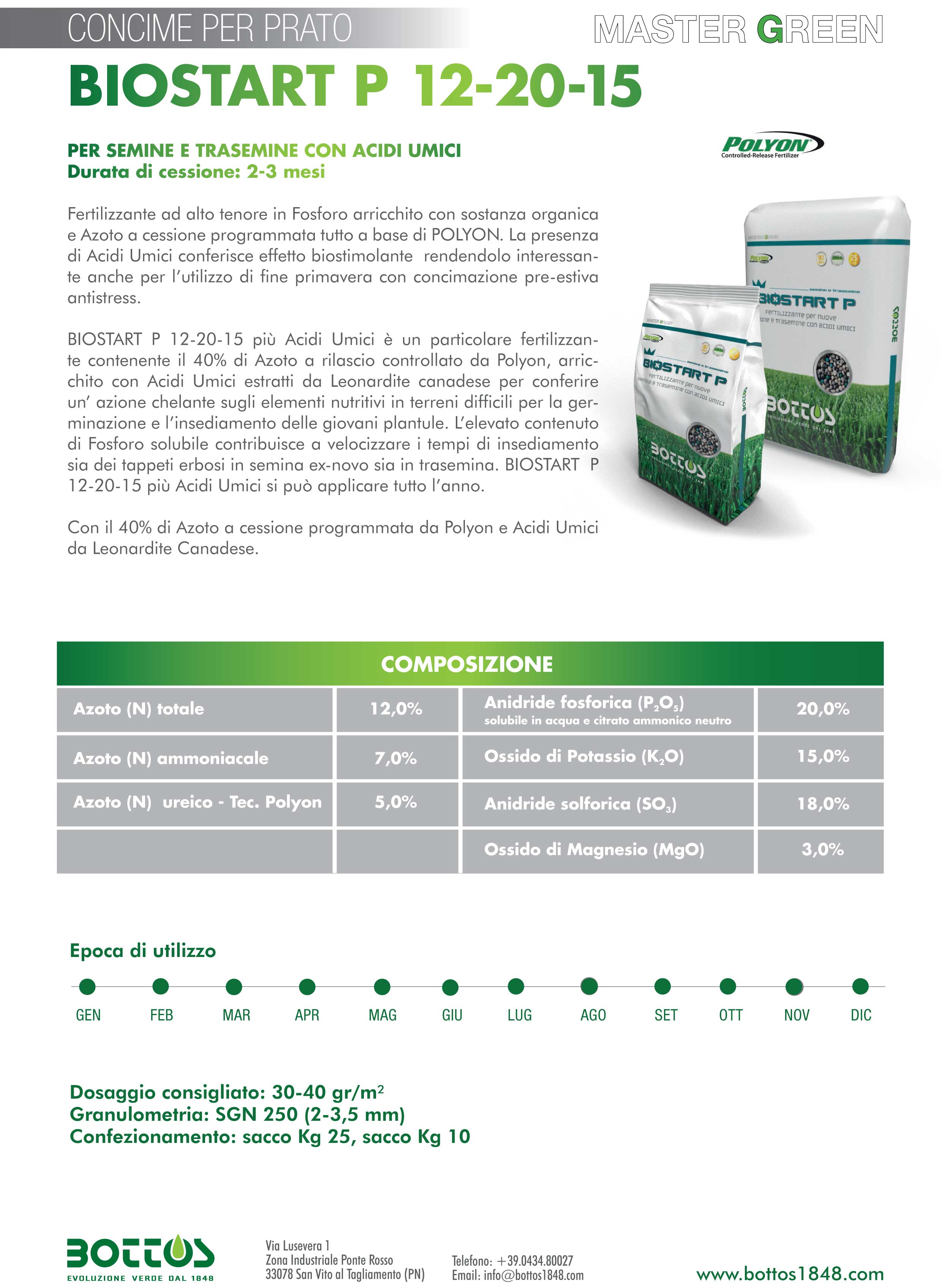 FERTILIZZANTE PER PRATI MASTERGREEN BIOSTART 12-20-15 2KG