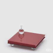 PORTACANDELE CON BASE SPECCHIO QUADRATA 20X20X5CM ROSSA