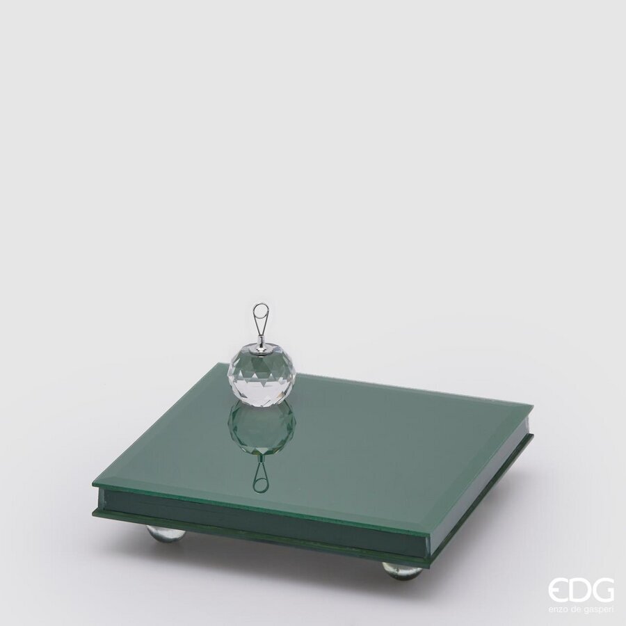PORTACANDELE CON BASE SPECCHIO QUADRATA 20X20X5CM VERDE