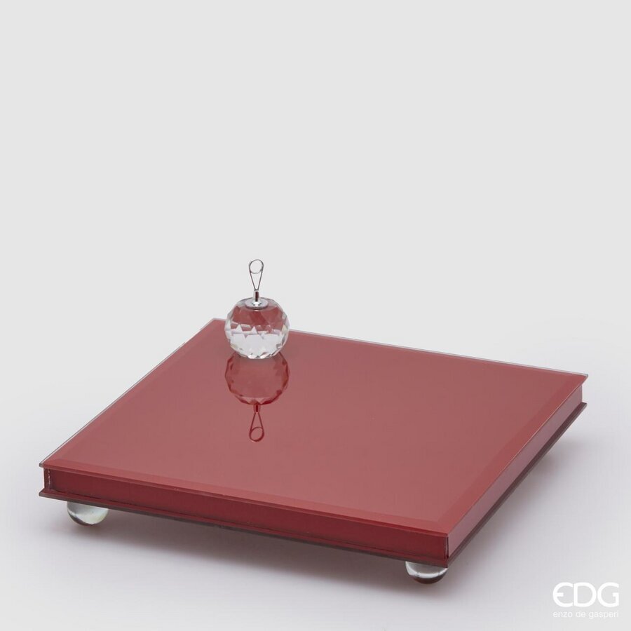 PORTACANDELE CON BASE SPECCHIO QUADRATA 25X25X5CM ROSSA