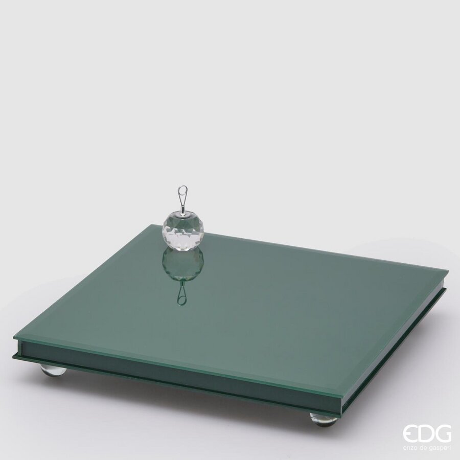 PORTACANDELE CON BASE SPECCHIO QUADRATA 30X30XH5CM VERDE