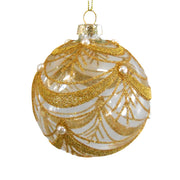 PALLINA IN VETRO TRASPARENTE CON DECORAZIONI ORO Ø8CM
