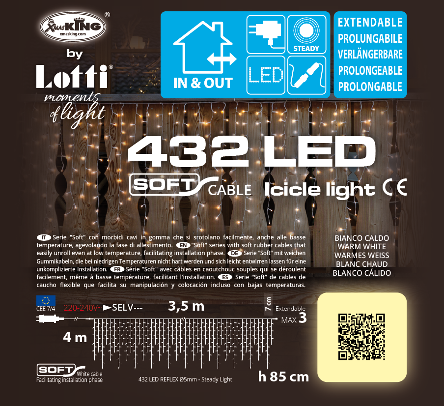 CASCATA LUMINOSA ICE LIGHT 350CM 432 LED BIANCO CALDO