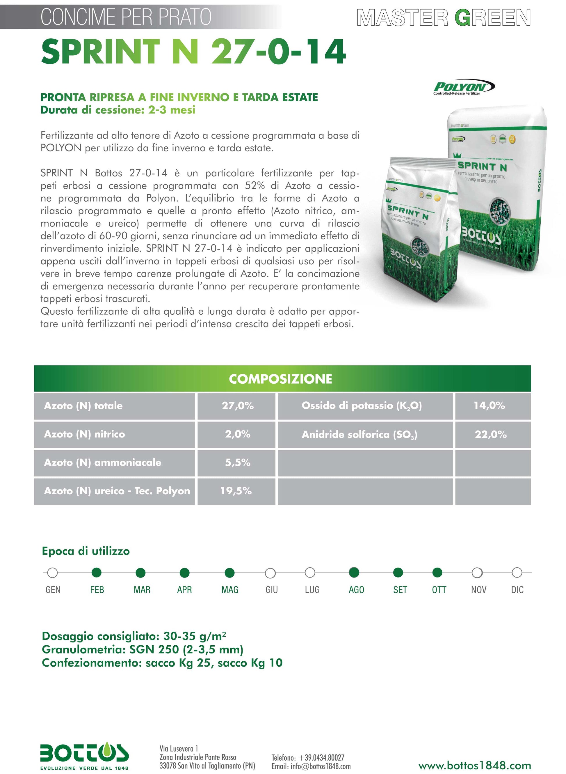 FERTILIZZANTE PER PRATO MASTERGREEN SPRINT N 27-0-14 2KG