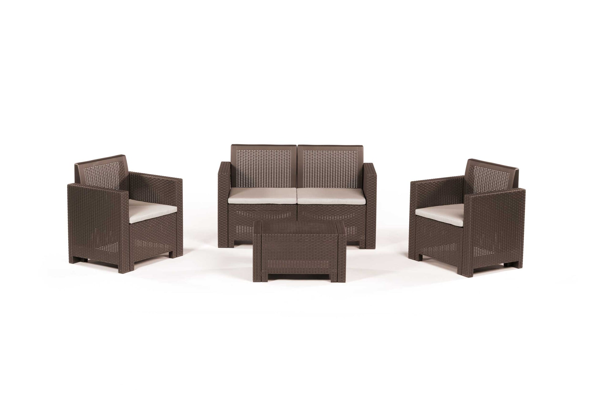 SALOTTO DA GIARDINO IN POLYRATTAN NEW STAR MOKA CON CUSCINI