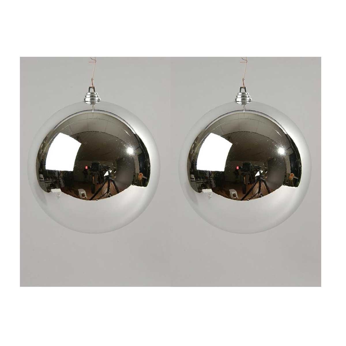 OFFERTA 2 PALLINE DI NATALE ARGENTO LUCIDO 14CM