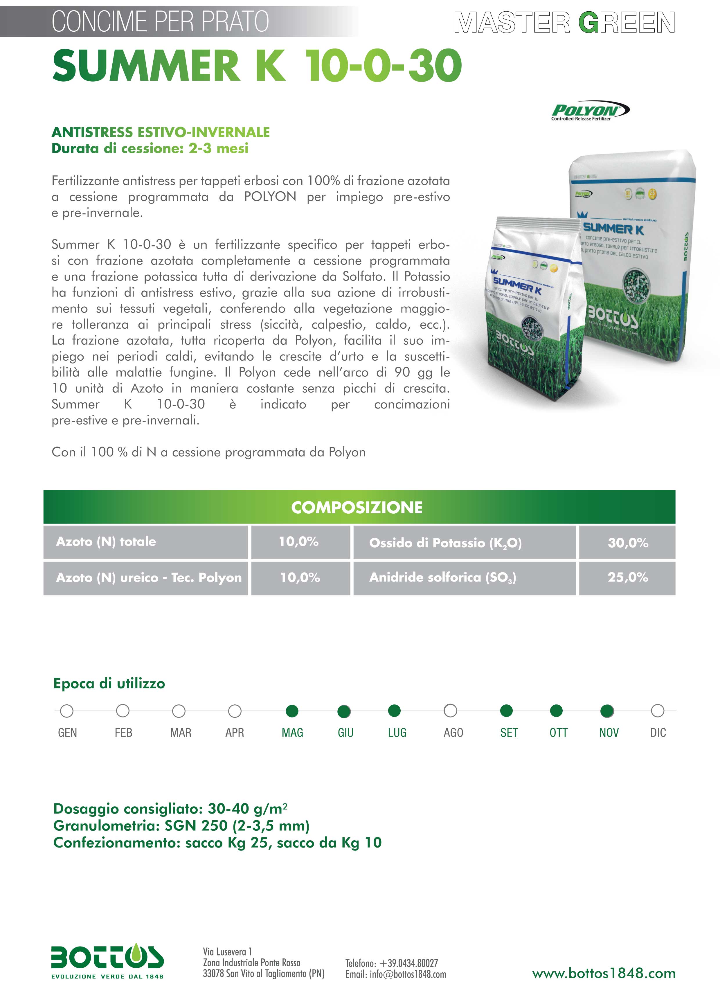 FERTILIZZANTE PER PRATO MASTERGREEN SUMMER K 10-0-30