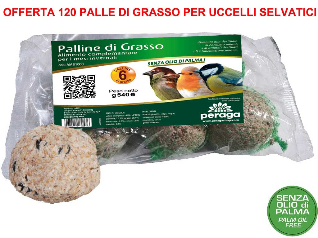 OFFERTA 120 PALLE DI GRASSO MANGIME 90GR PER UCCELLI SELVATICI ALTA QUALITA'