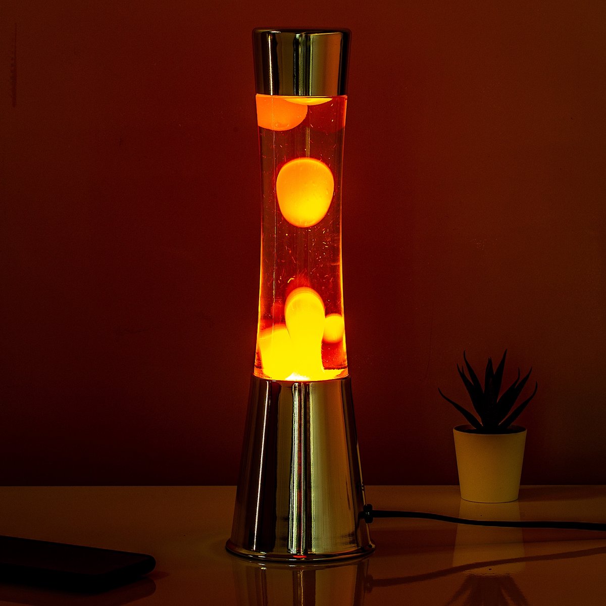 LAMPADA LAVA LAMP CHROME ARANCIONE LIQUIDO TRASPARENTE H40CM