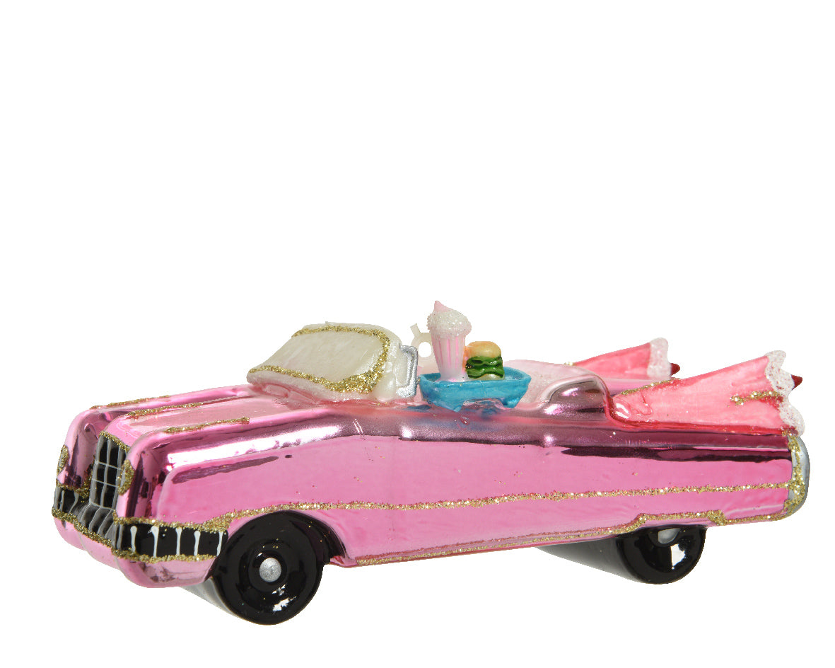 DECORAZIONE AUTO ROSA CON GLITTER APPENDIBILE IN VETRO