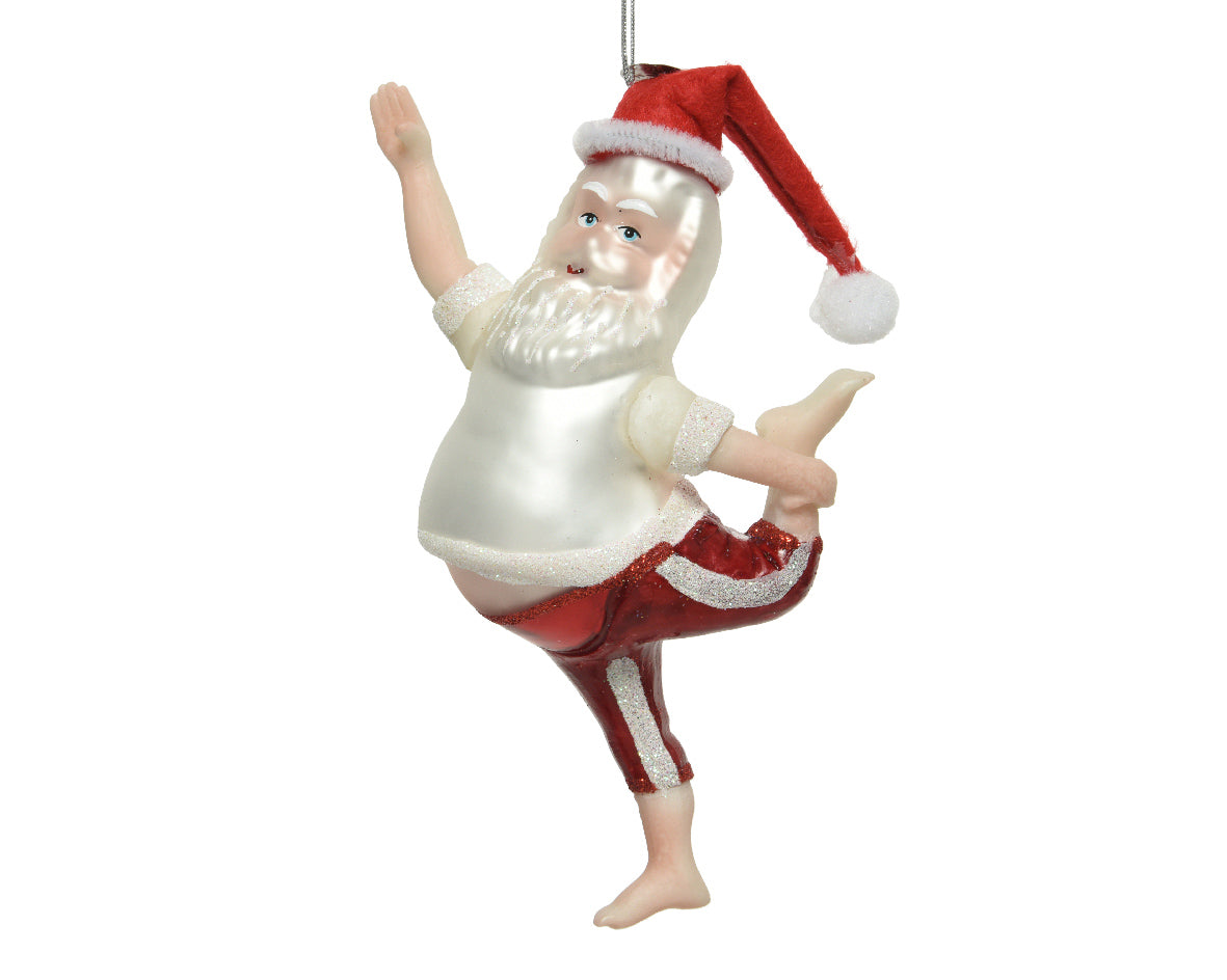 DECORAZIONE BABBO NATALE CHE FA YOGA H.16 BIANCO DA APPENDERE