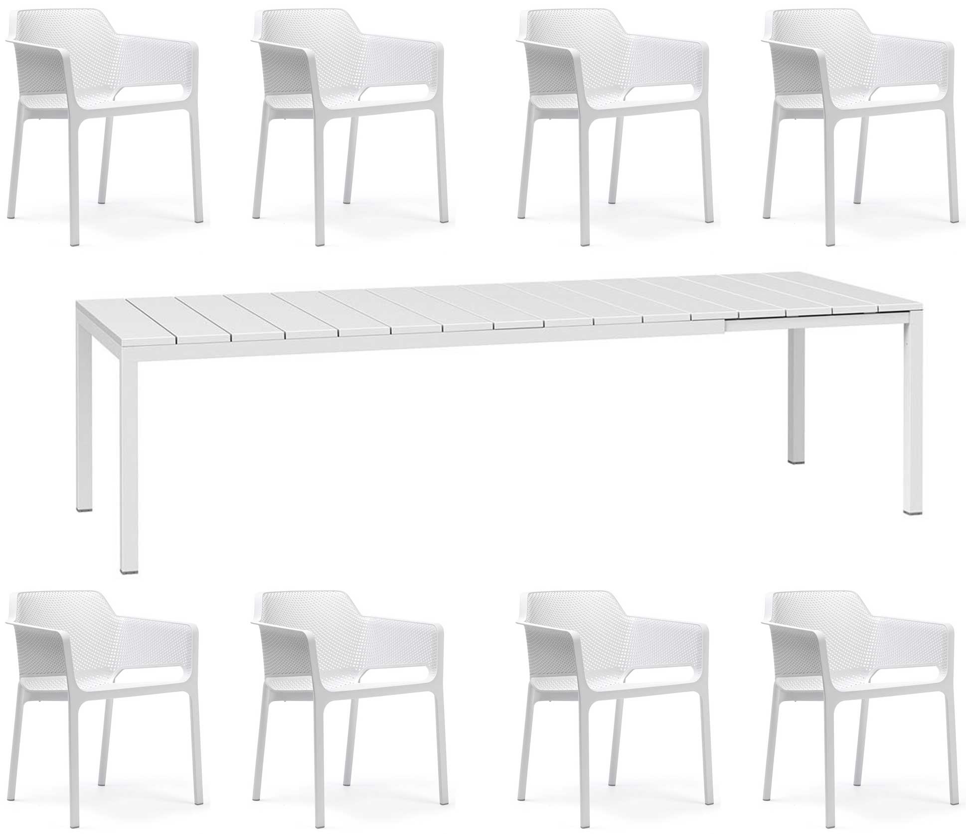 OFFERTA TAVOLO RIO ALLUNGABILE 210/280 +8 POLTRONE NET COLORE A SCELTA