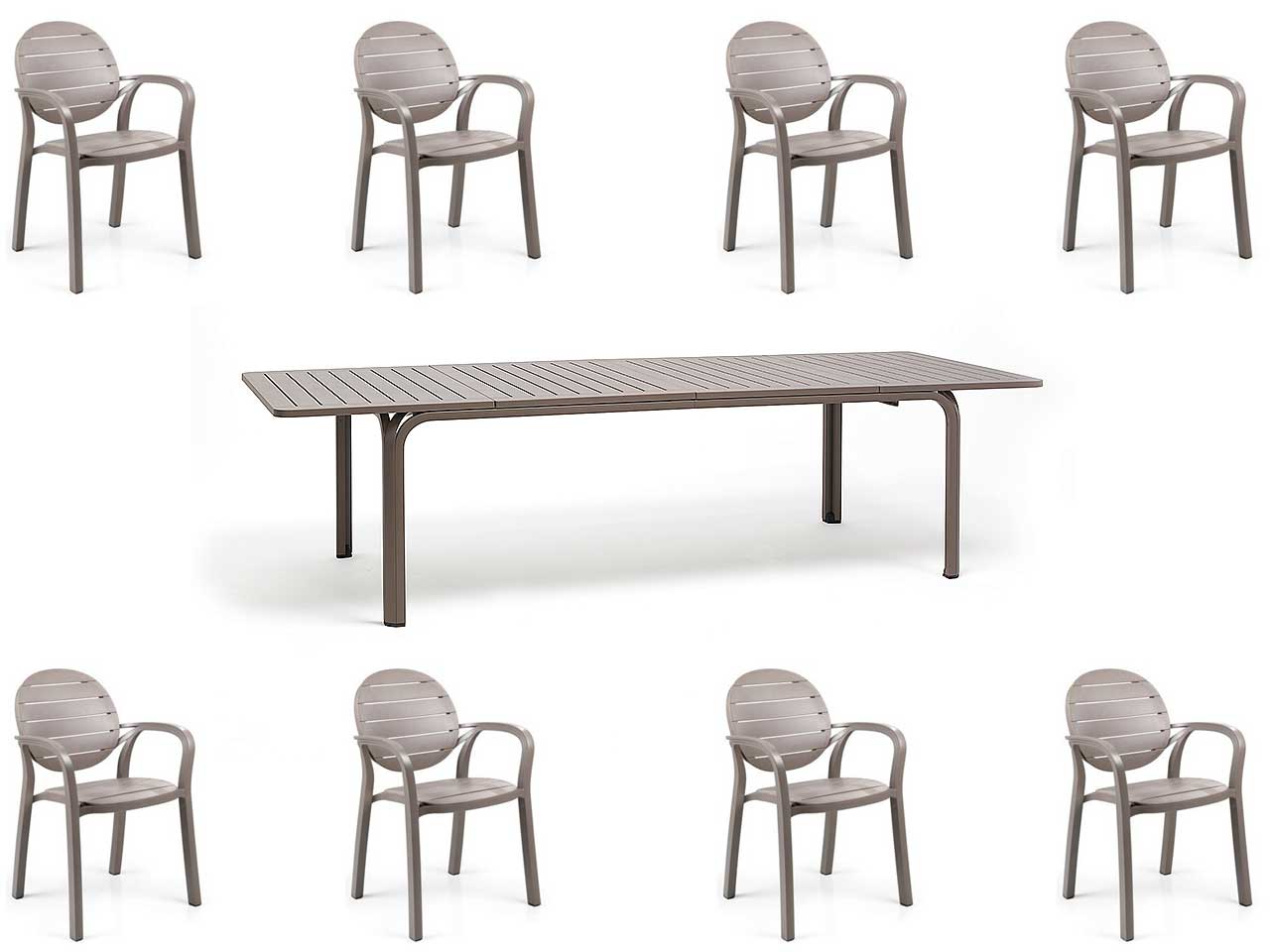 OFFERTA TAVOLO ALLUNGABILE ALLORO 210/280 CM +8 POLTRONE PALMA COLORE A SCELTA