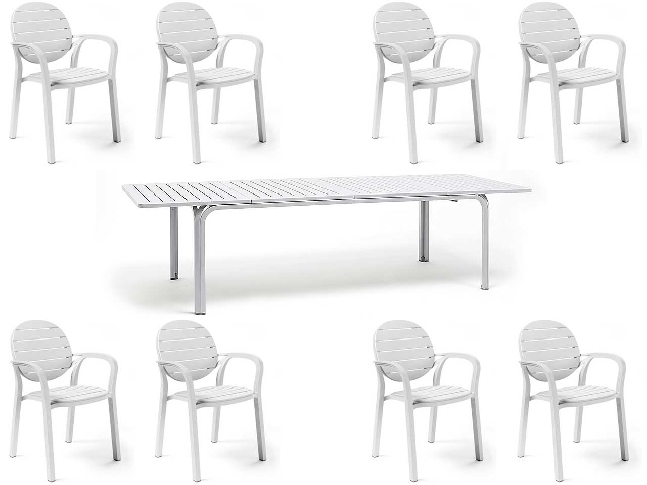 OFFERTA TAVOLO ALLUNGABILE ALLORO 210/280 CM +8 POLTRONE PALMA COLORE A SCELTA