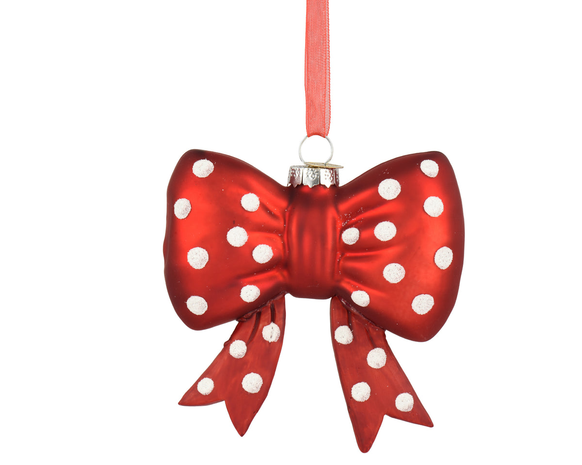 Glas-Schleifenanhänger mit Punkten 9,2 x 3,5 x 9,5 cm rot Peraga Christmas