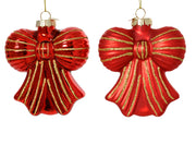 Pendente fiocco in vetro con linea glitter 9 x 4,2 x 10 cm rosso natalizio Peraga Christmas