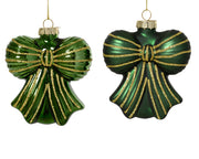 Pendente fiocco in vetro con linea glitter 9 x 4,2 x 10 cm verde pino Peraga Christmas
