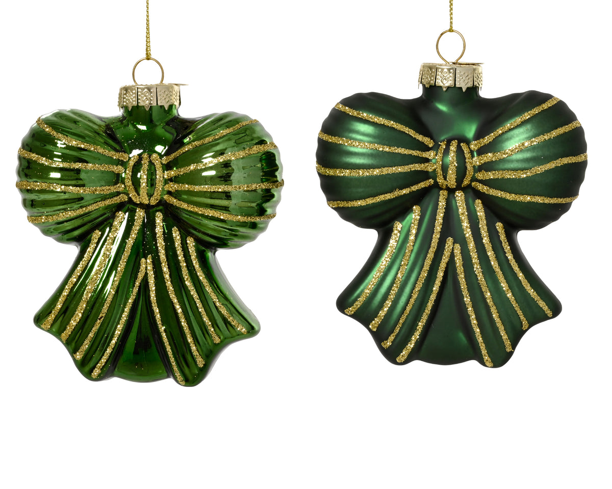 Schleifenanhänger aus Glas mit Glitzerlinie 9 x 4,2 x 10 cm Tannengrün Peraga Christmas