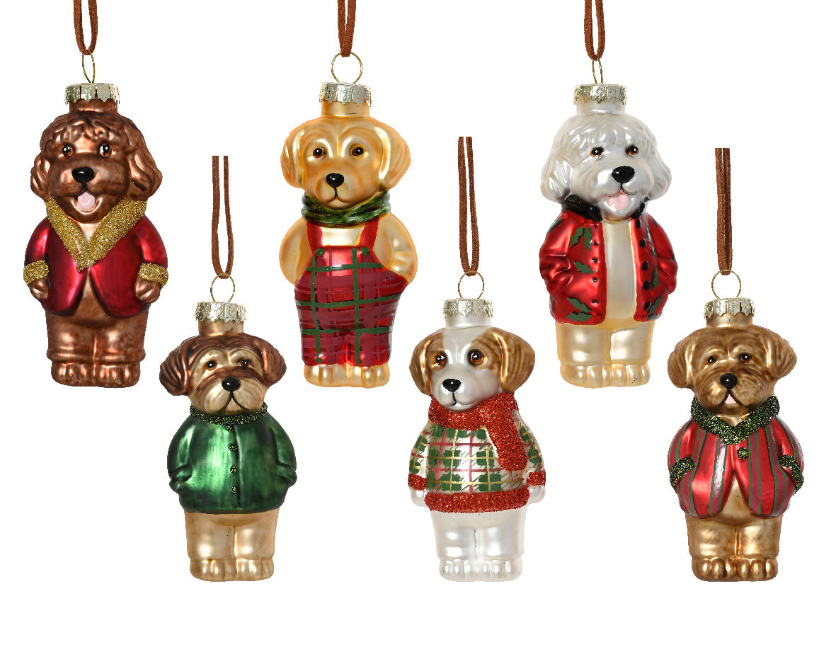 Cani Lucidi decorazione natalizia appendibile modello assortito H10.9cm