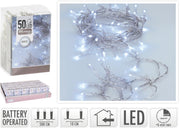 50 LED COLORATI CON TIMER A BATTERIA BIANCO FREDDO
