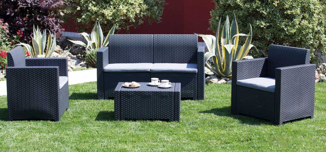 SALOTTO DA GIARDINO IN POLYRATTAN NEW STAR ANTRACITE CON CUSCINI