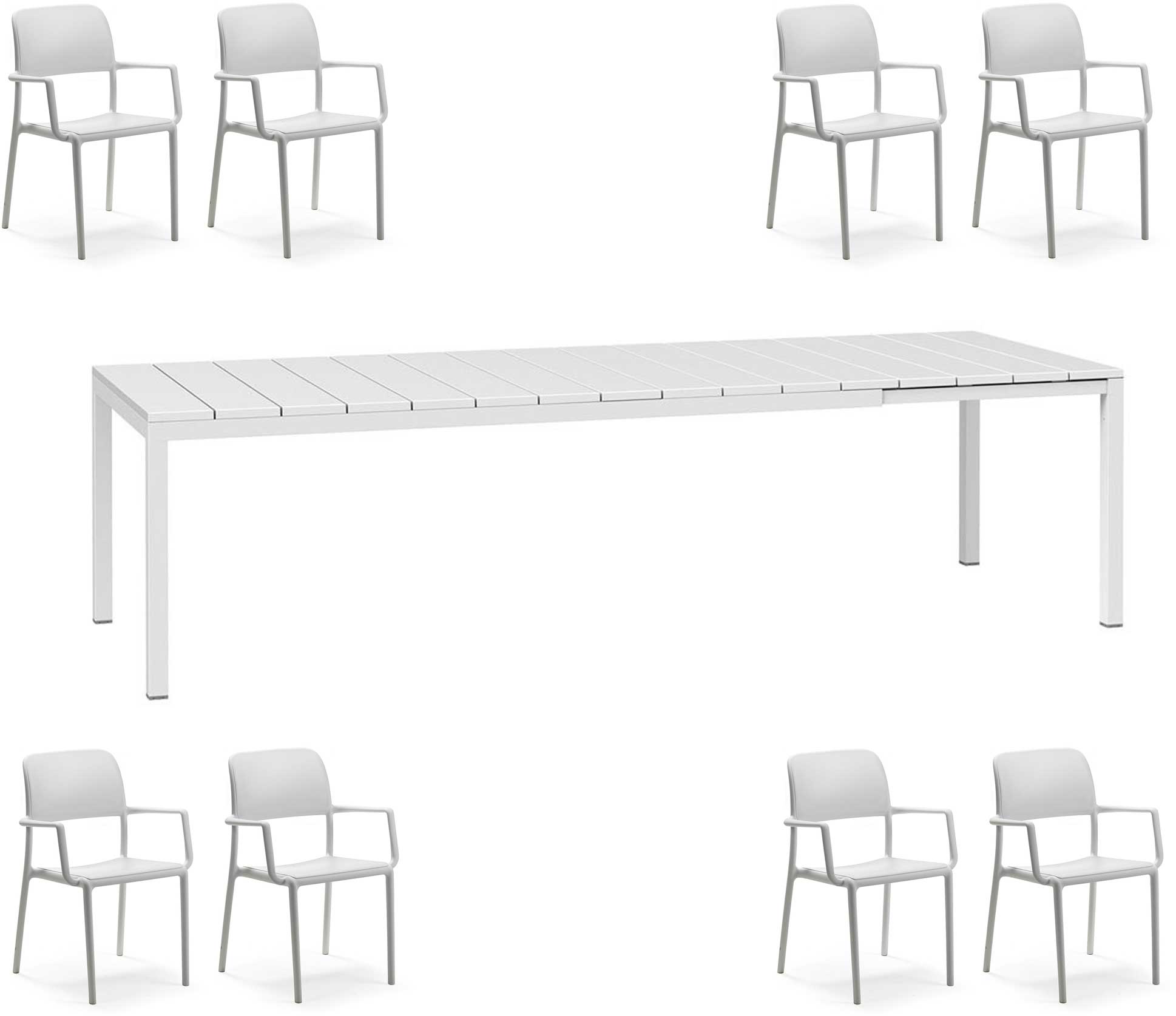OFFRE : TABLE EXTENSIBLE RIO 210/280CM + 8 FAUTEUILS RIVA DANS LA COULEUR DE VOTRE CHOIX