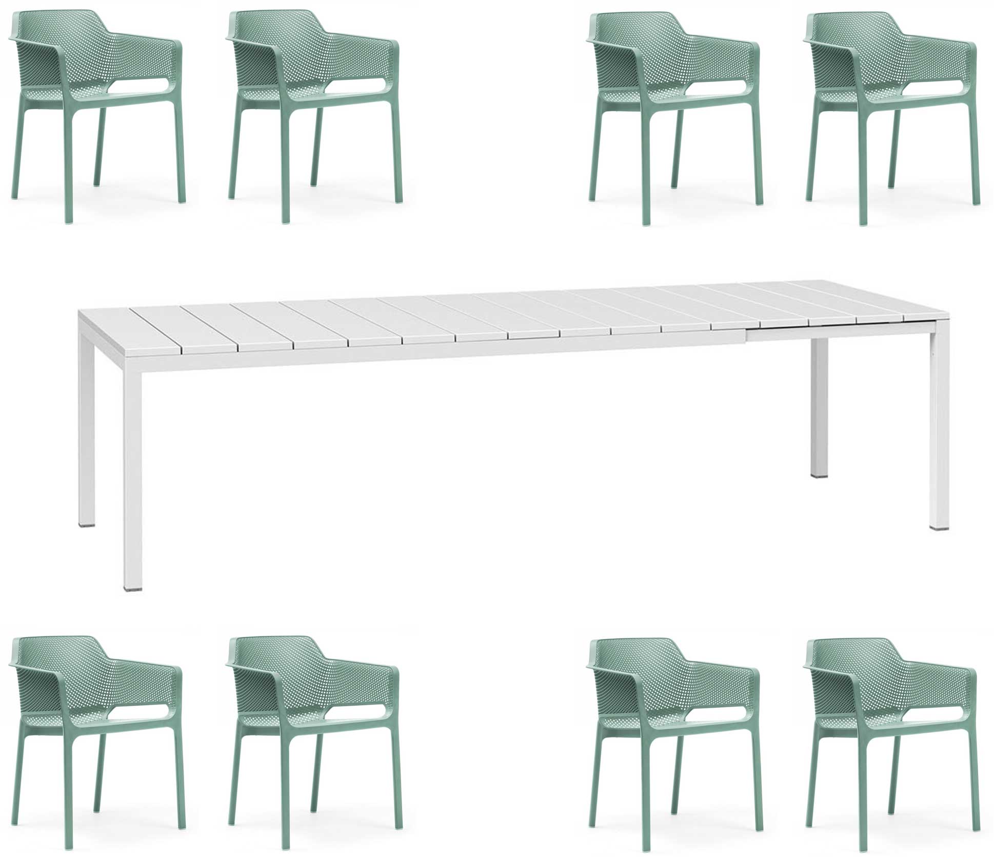 OFFERTA TAVOLO RIO ALLUNGABILE 210/280 +8 POLTRONE NET COLORE A SCELTA
