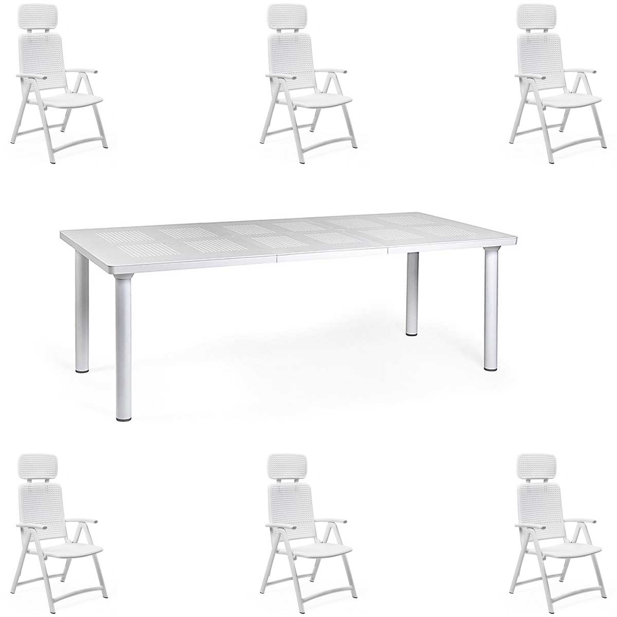 OFFRE : TABLE EXTENSIBLE LIBECCIO 160/220CM + 6 FAUTEUILS AQUAMARINE DANS LA COULEUR DE VOTRE CHOIX